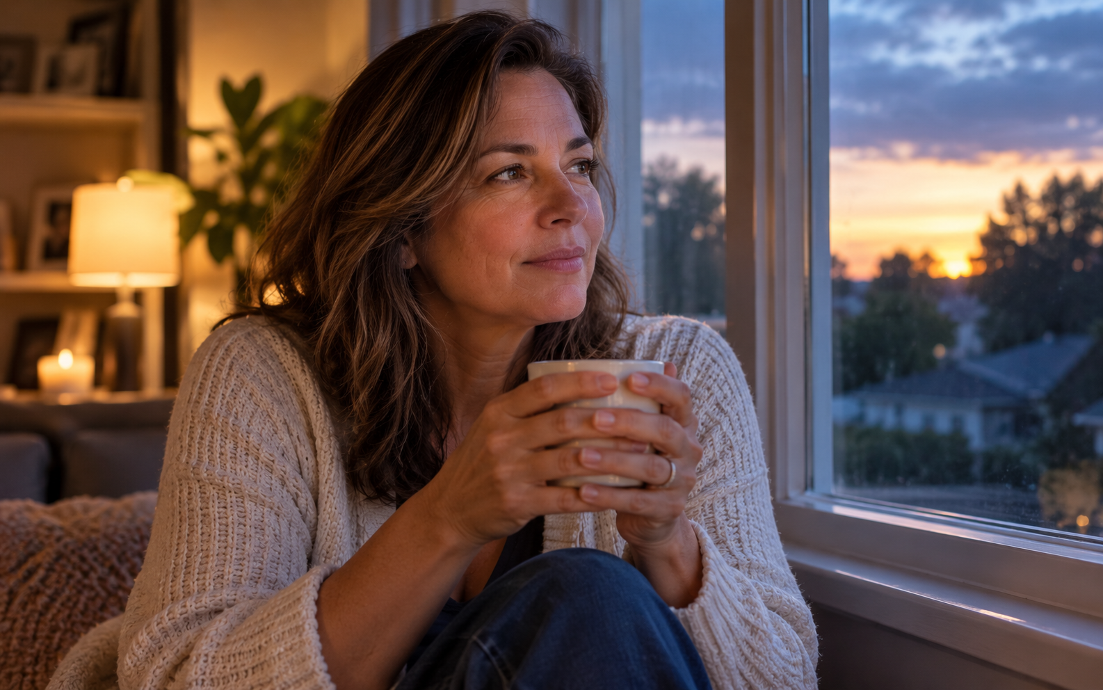 Woman in a quiet reflective moment at home