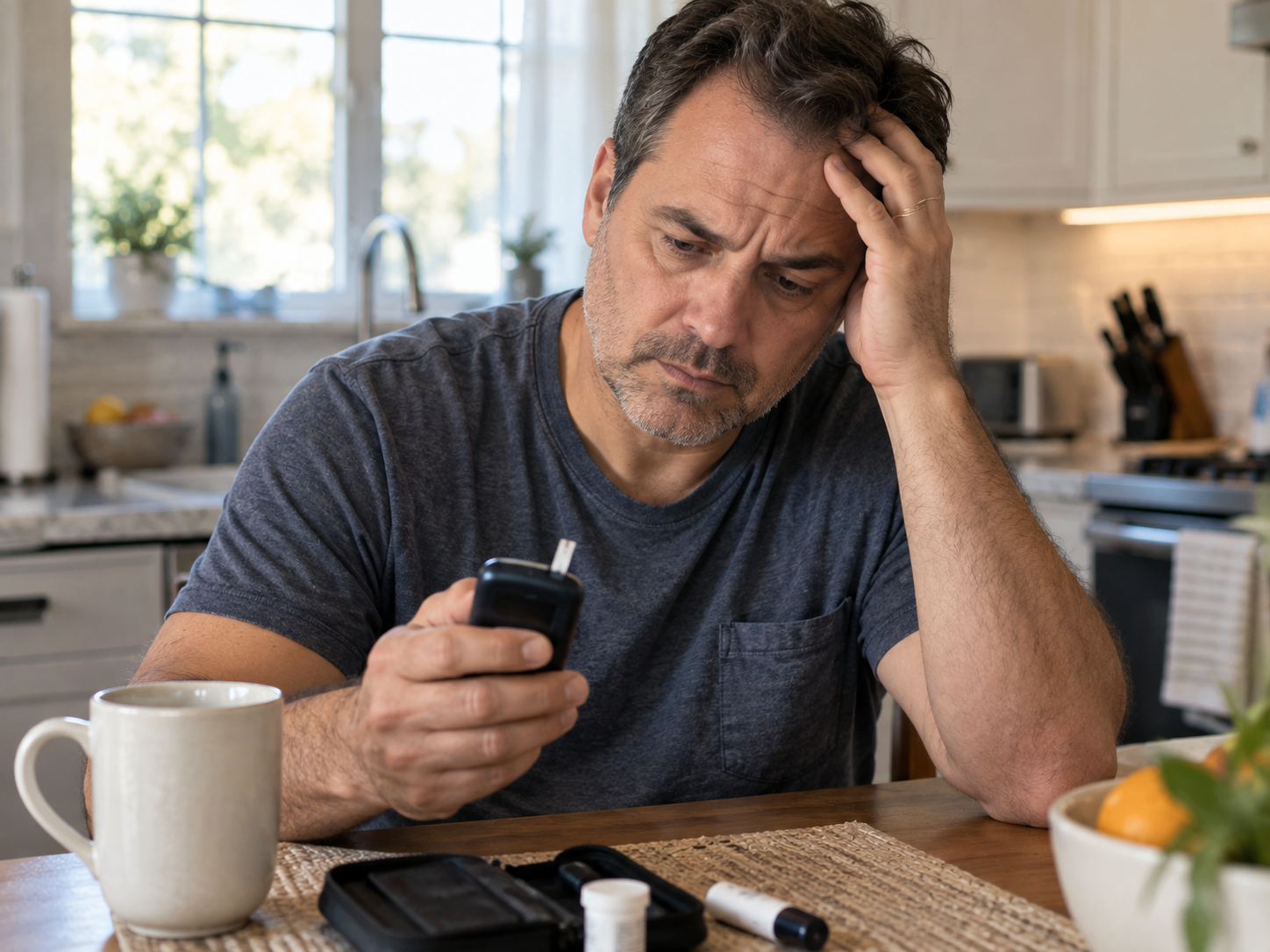 Man checking a glucose meter